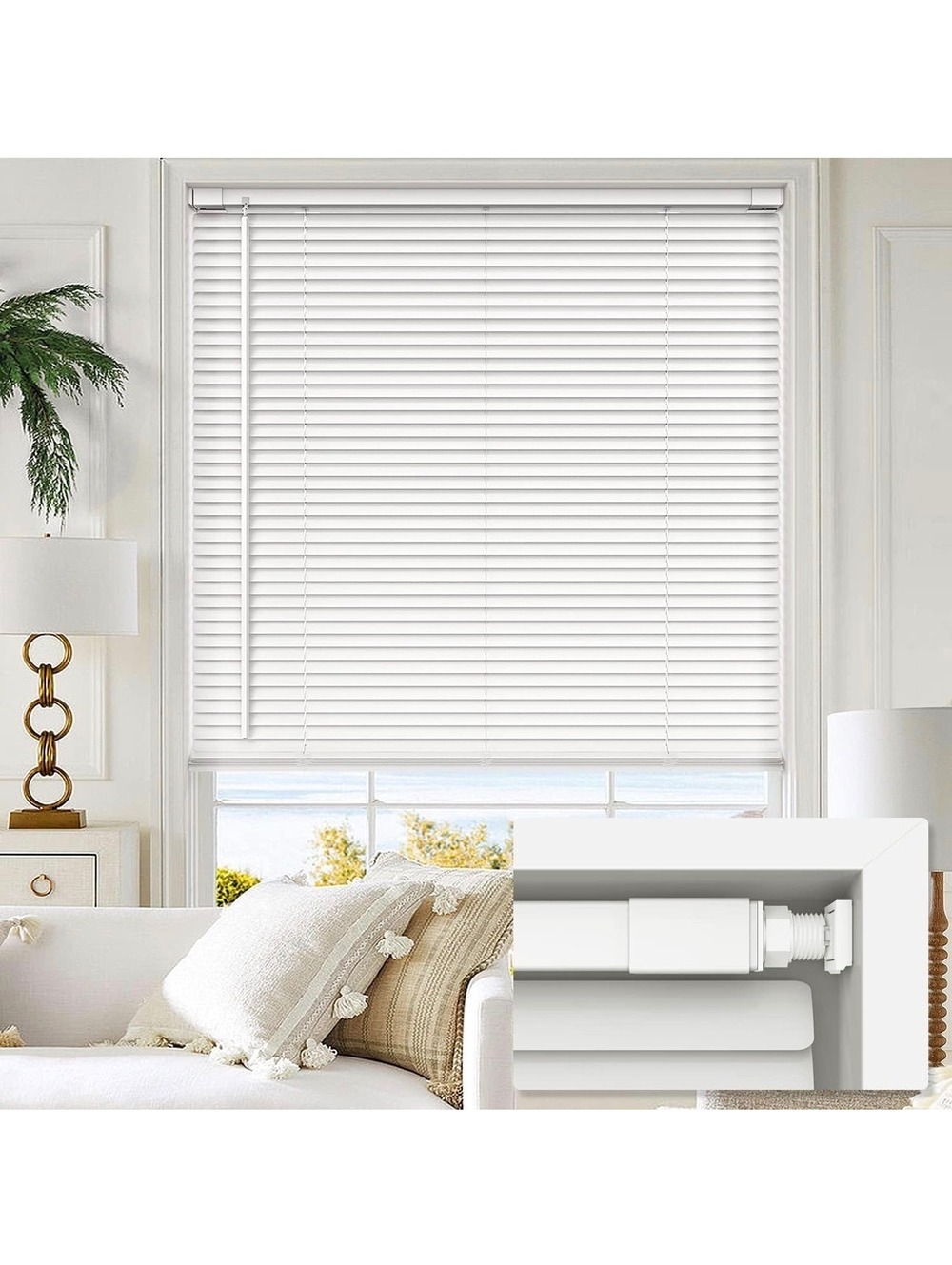 White Vinyl Window Blinds with Tilt Wand and Bottom Rail